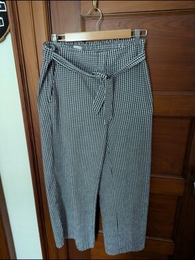 LOFT Navy and White Gingham Womens Cropped Pant with Tie Waist